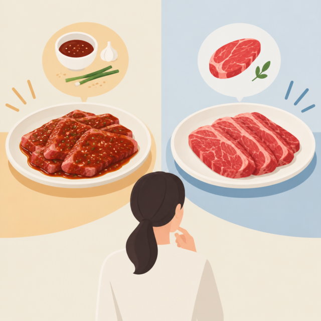 AI 생성 설명 이미지 1: 안산일동한우 양념 메뉴와 양념 없는 메뉴, 취향에 맞게 고르는 법